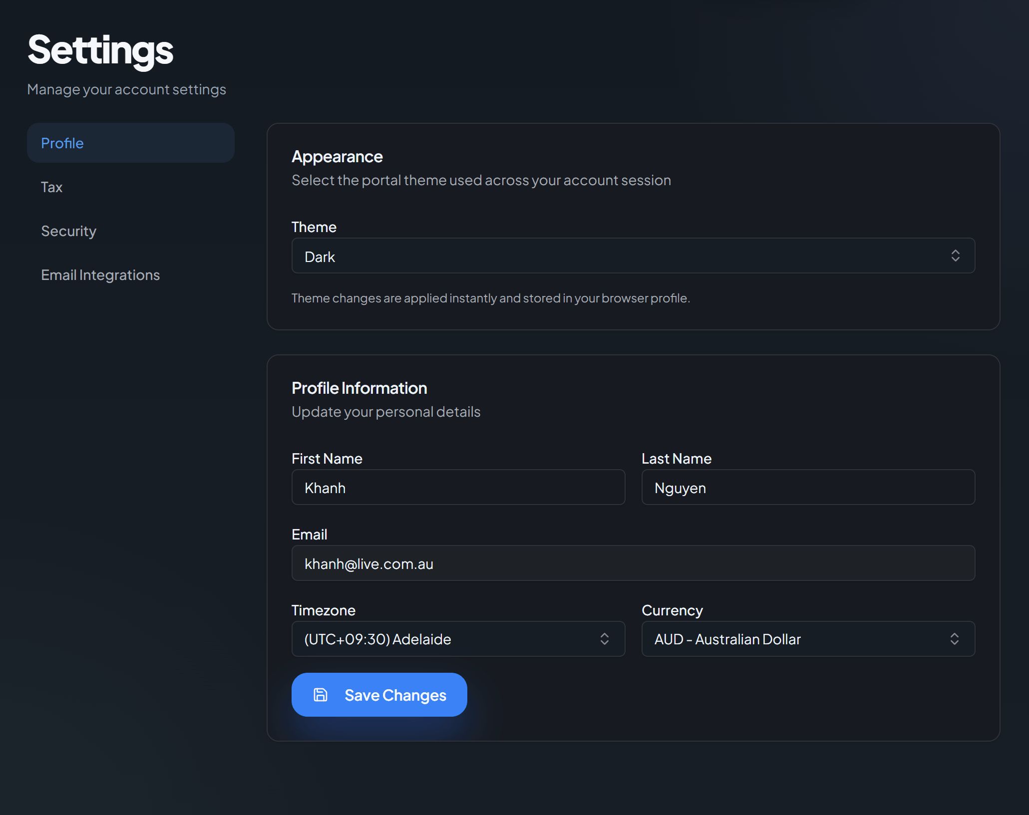 Settings page with workspace preferences and automation controls.